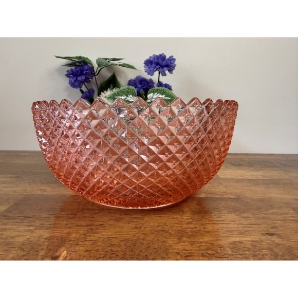 Anchor Hocking Miss America Large Pink Depression Glass Bowl Diamond Point - Picture 3 of 6